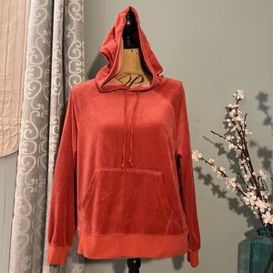 J Crew Velour Plush Hooded Kangaroo Pocket Sweatshirt
